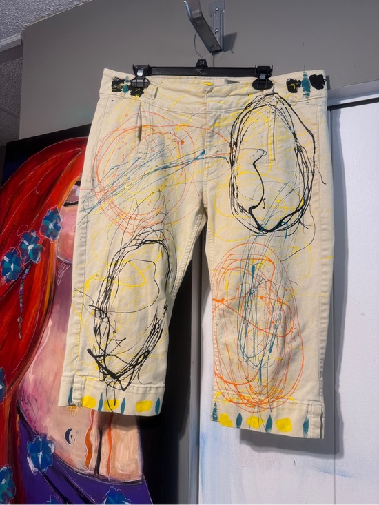 Pants - Hand Painted Custom OOAK Levi’s Abstract Art Capris Streetwear Cropped Size 14